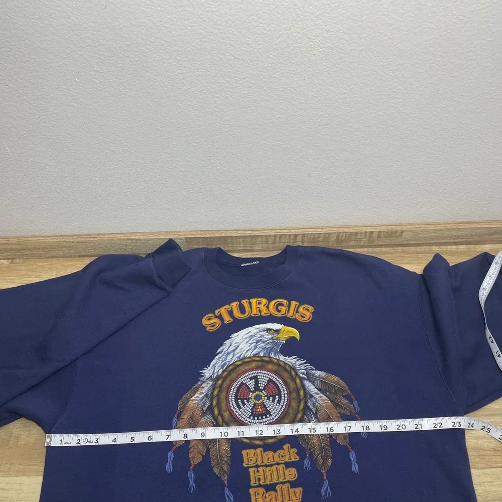 Vintage Sturgis Black Hills Rally Eagle Graphic Crewneck Sweater Men L Navy READ